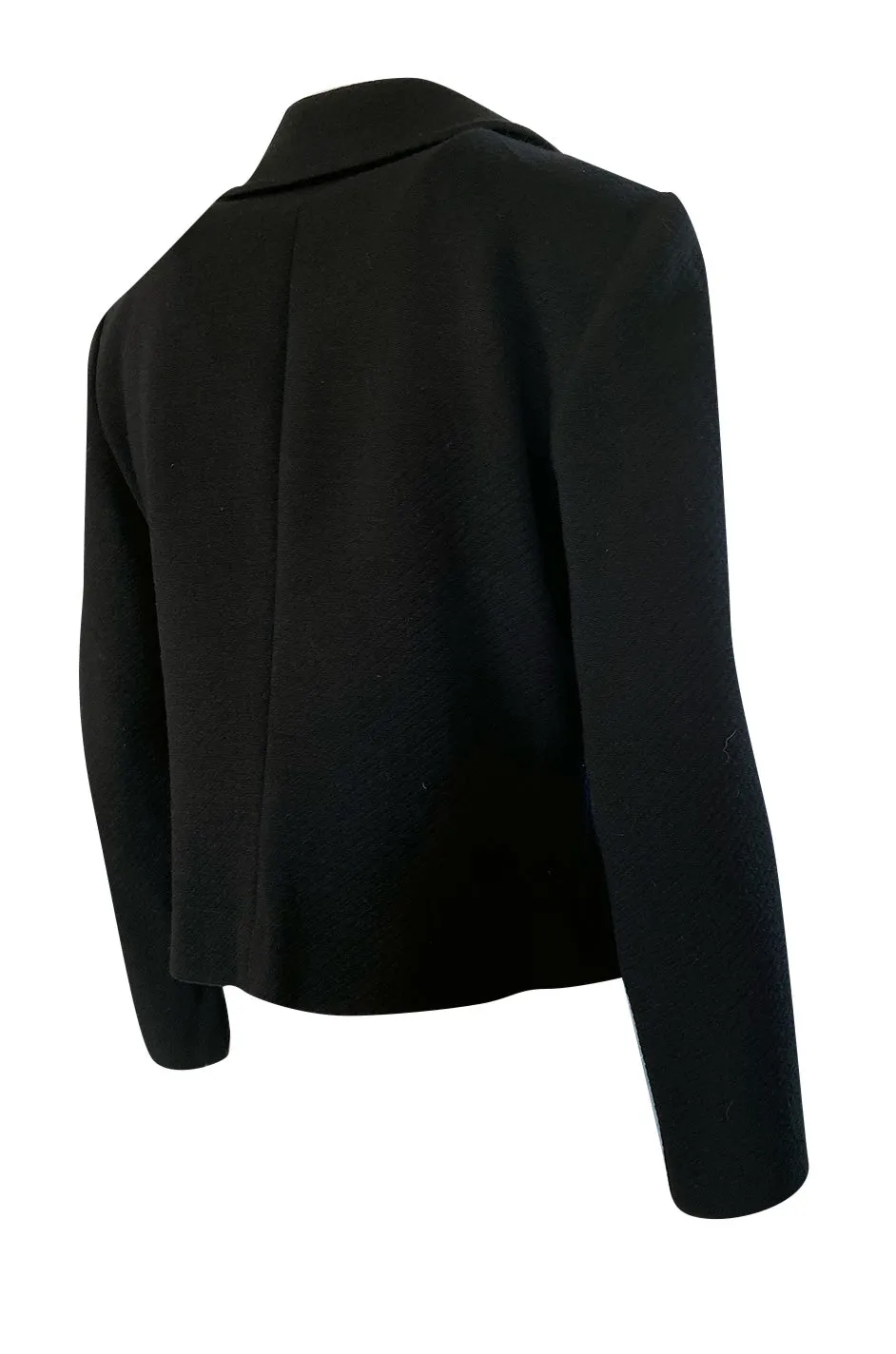 1970s Tricosa France Cropped Black Jacket w Pointed Collar Gold Buttons