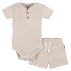 2-Piece Baby Boys Beige Bodysuit and Shorts Set