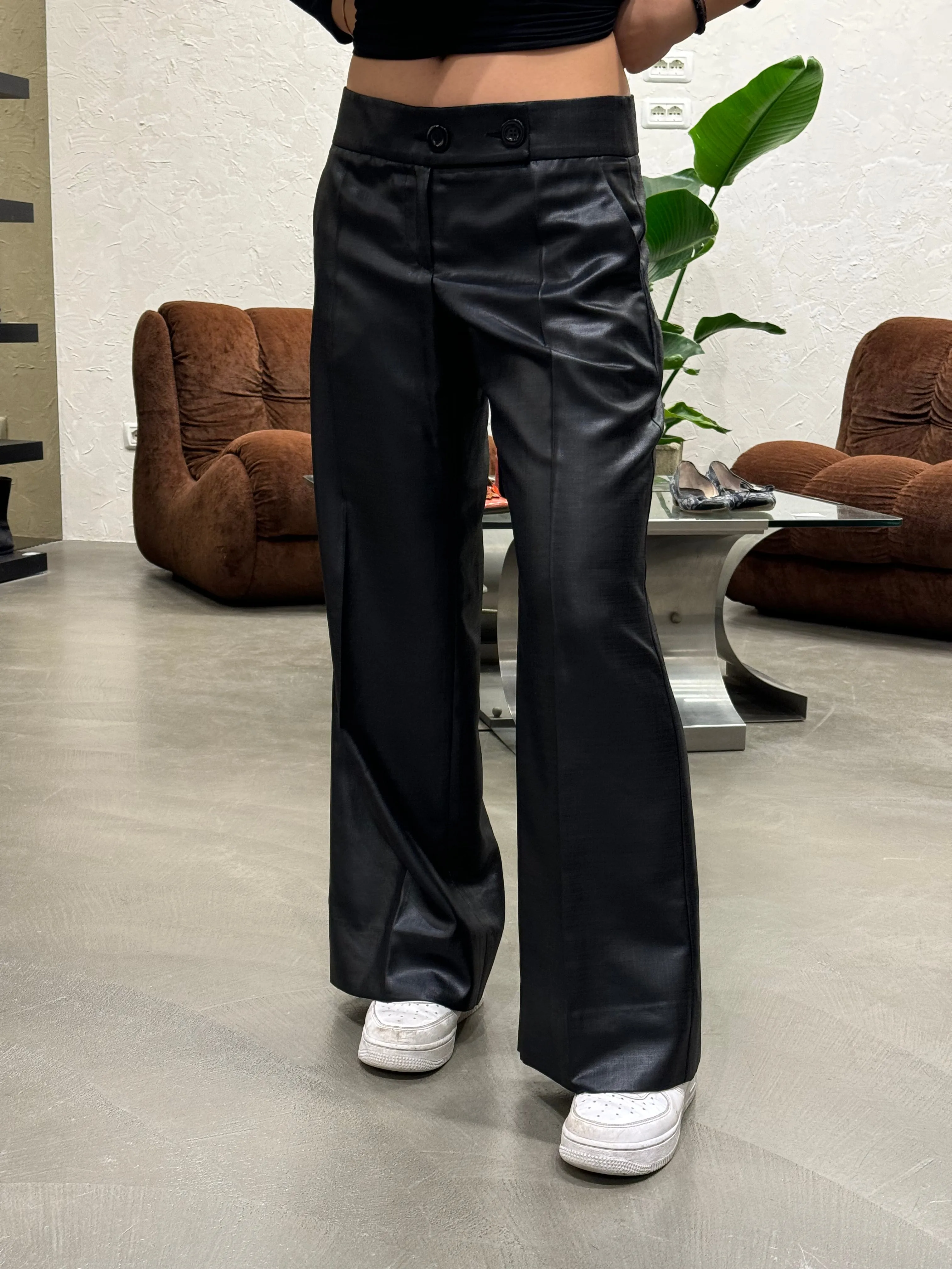 2000s Emporio Armani coated wide pants