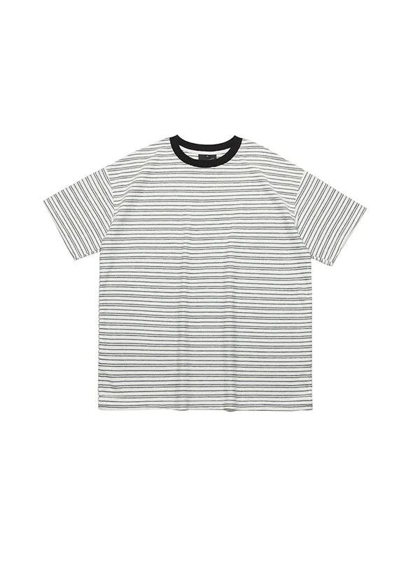 2000s striped print oversized short sleeve shirt