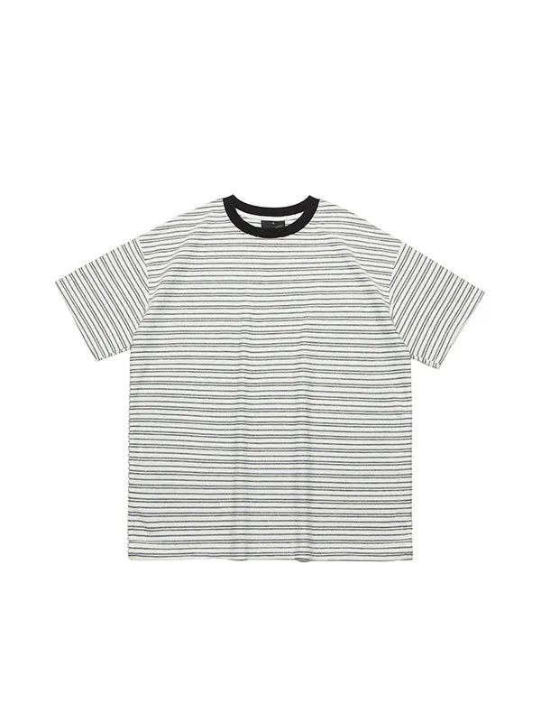 2000s striped print oversized short sleeve shirt