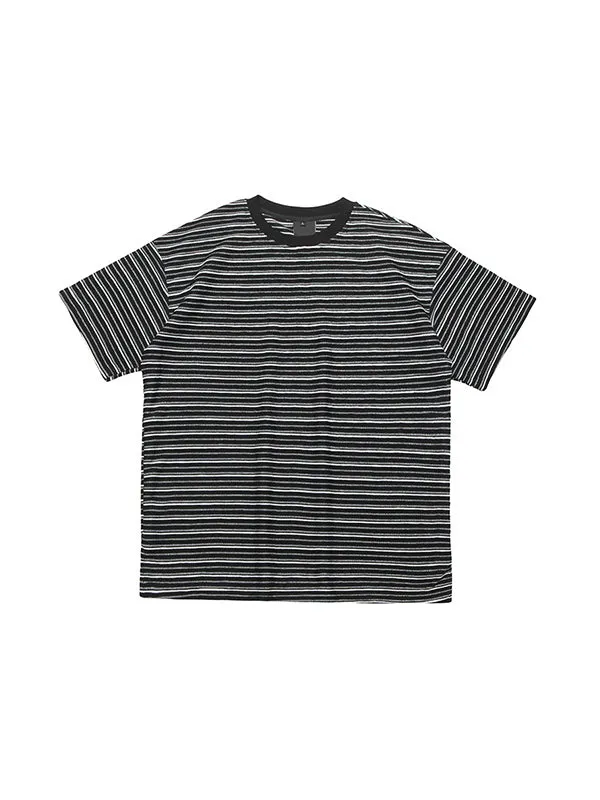 2000s striped print oversized short sleeve shirt