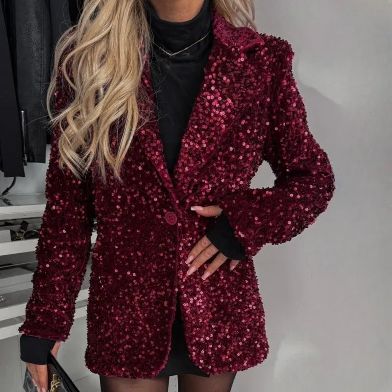 🔥2025 HOT SALE🔥 Women’s Sparkly Sequin Button Long-Sleeve Jackets