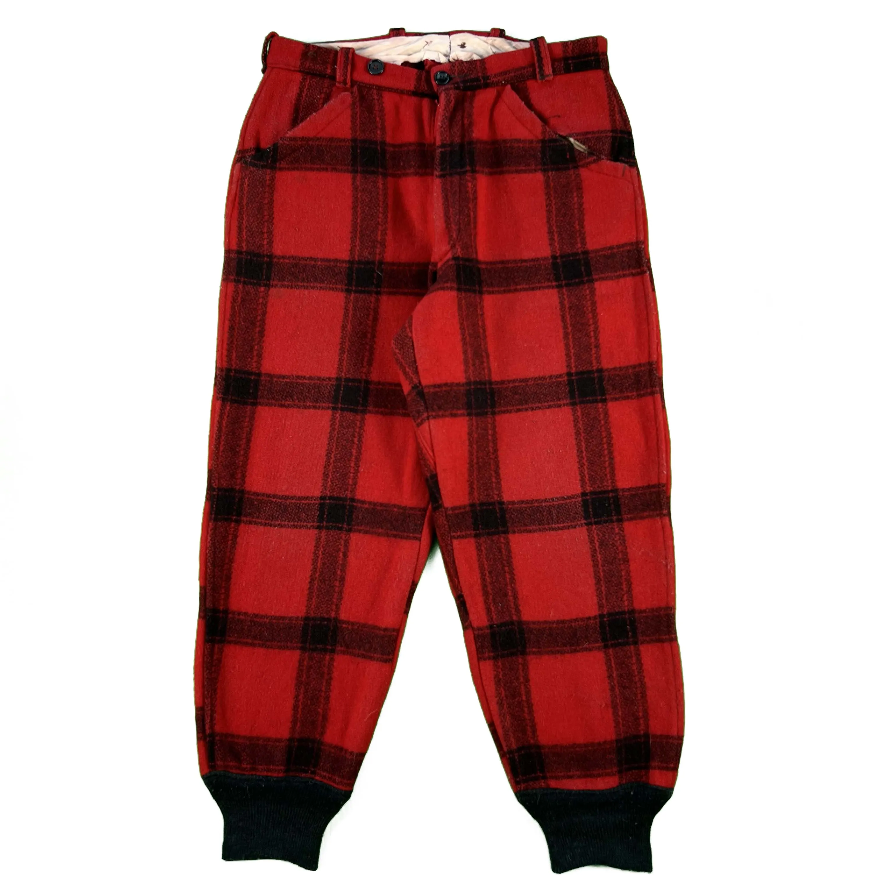 40s Buffalo Plaid Wool Hunting Pants- 33x28.5