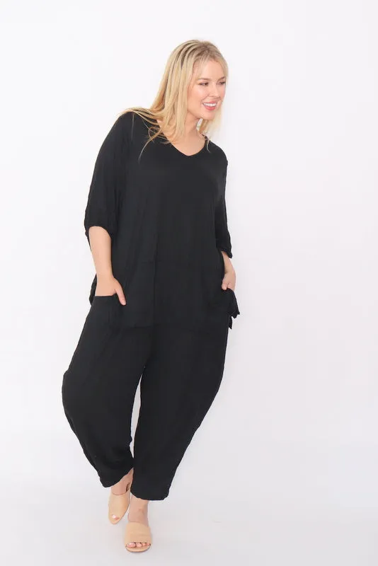 7986 Black Crinkle Cotton Square Top & 7718 Comfy pants