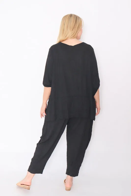 7986 Black Crinkle Cotton Square Top & 7718 Comfy pants