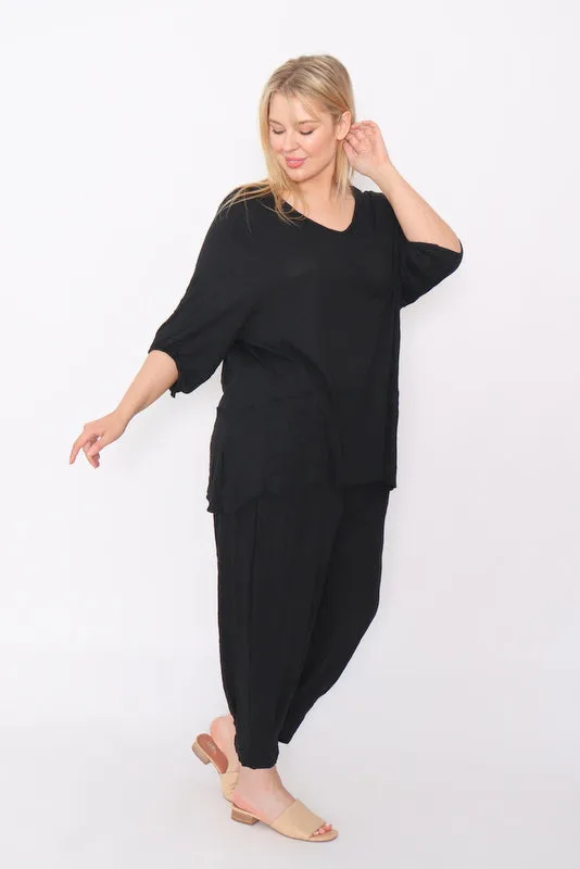7986 Black Crinkle Cotton Square Top & 7718 Comfy pants