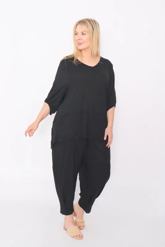 7986 Black Crinkle Cotton Square Top & 7718 Comfy pants