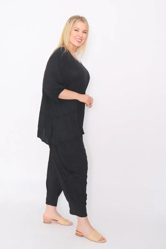 7986 Black Crinkle Cotton Square Top & 7718 Comfy pants