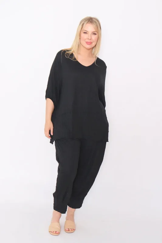 7986 Black Crinkle Cotton Square Top & 7718 Comfy pants