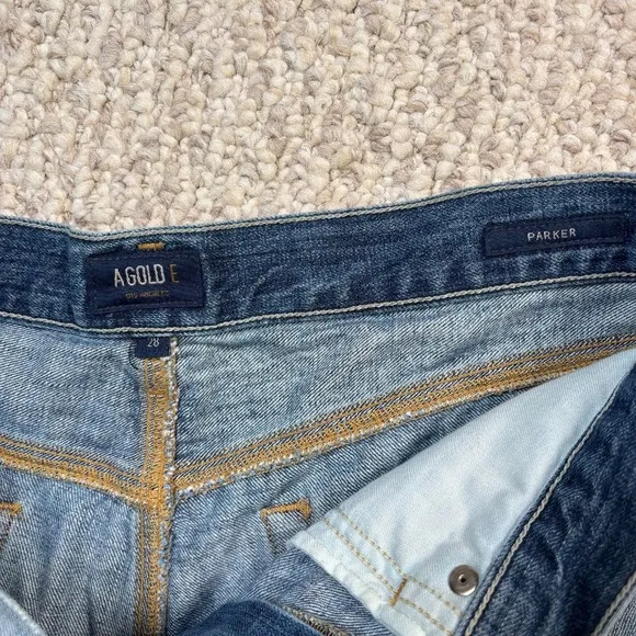 AGOLDE Parker Distressed Denim Shorts Rips Raw Hem Casual Blue Size 28