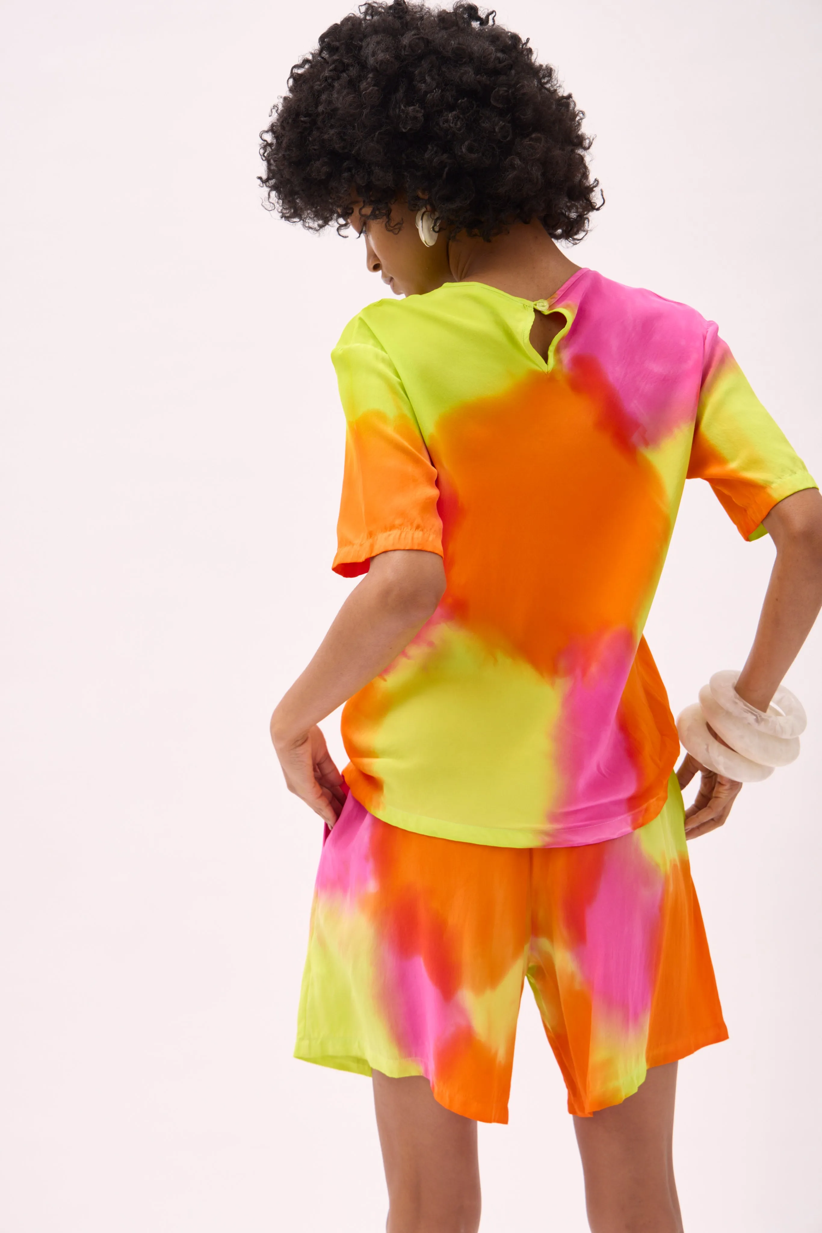 AMBER DRAWSTRING SHORTS- HAND PAINTED NEON