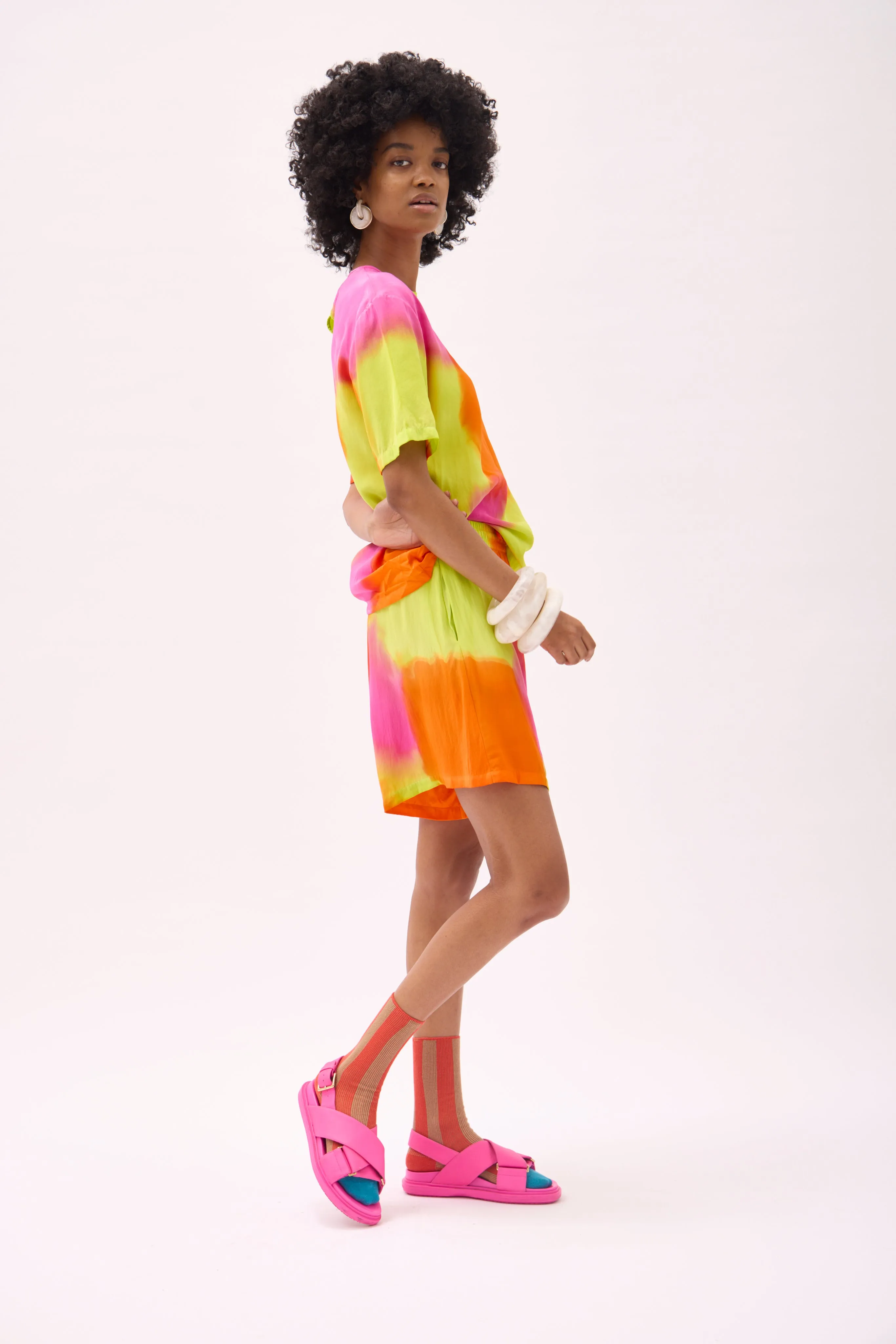 AMBER DRAWSTRING SHORTS- HAND PAINTED NEON