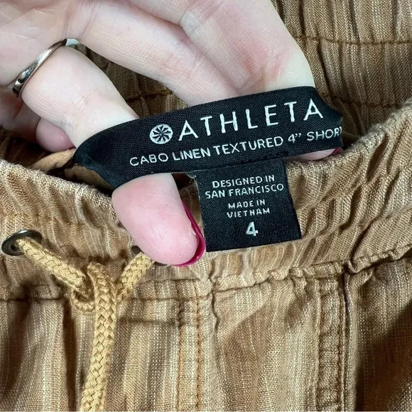 Athleta Tan Orange Cabo Linen Textured 4” Shorts
