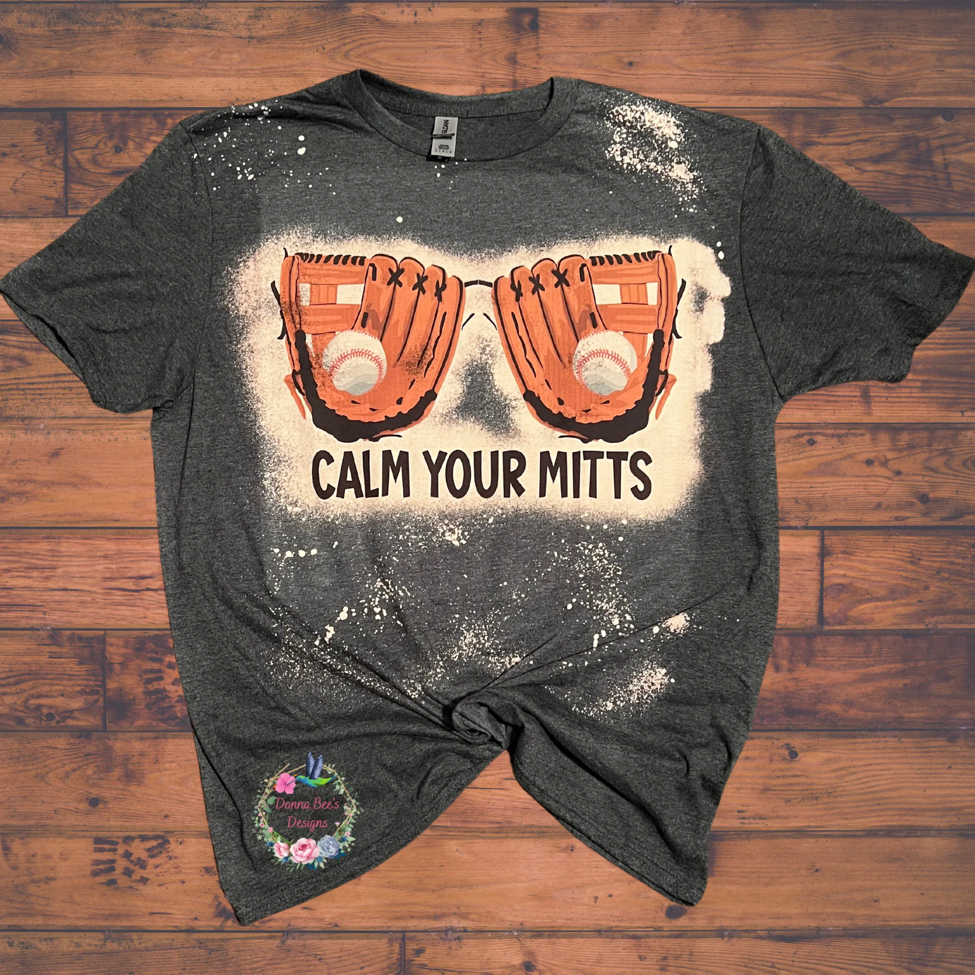 Baseball | Calm your mitts tee | Bleached Baseball T-Shirt
