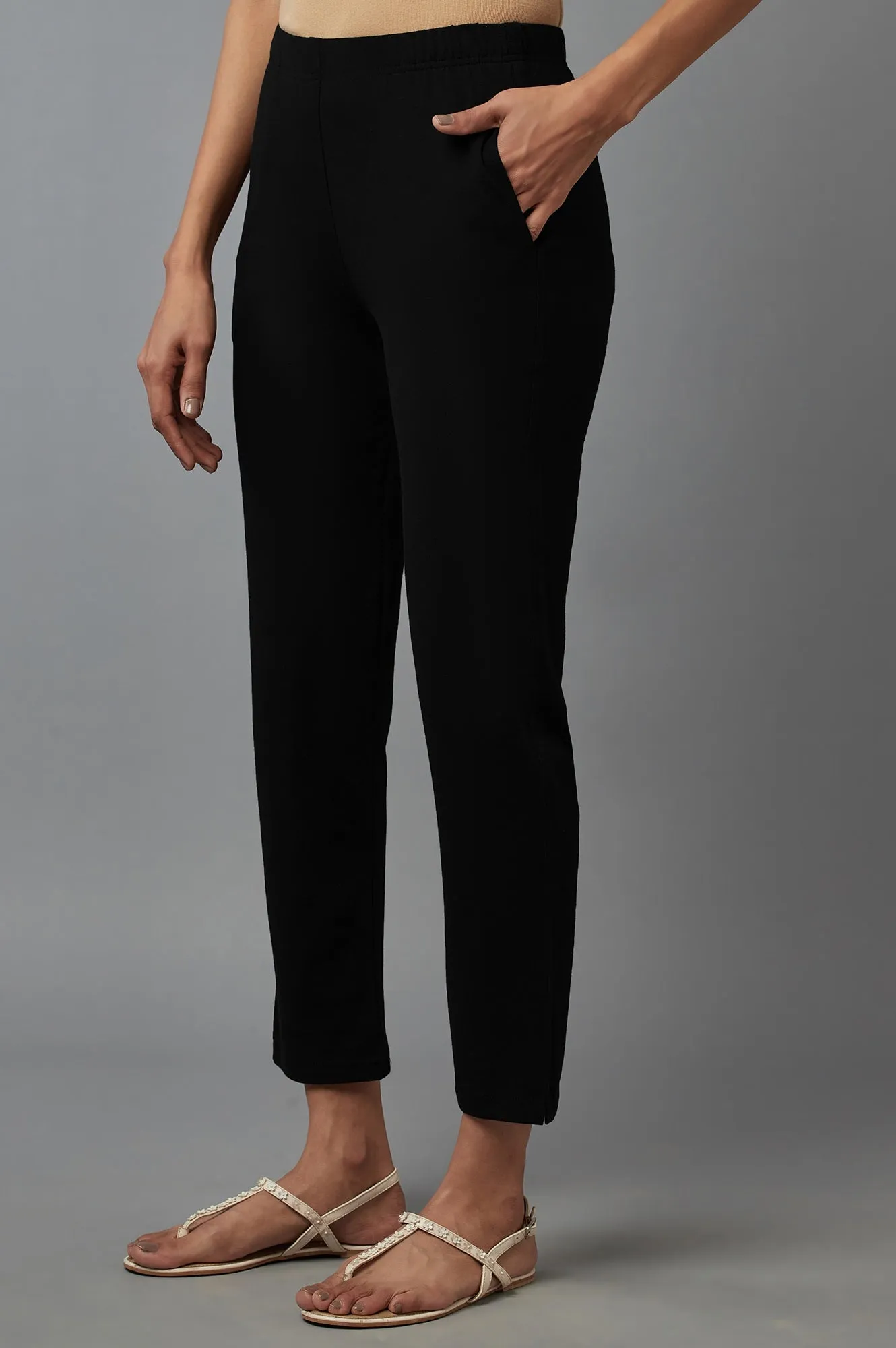 Black Cotton Lycra Jersy Pants