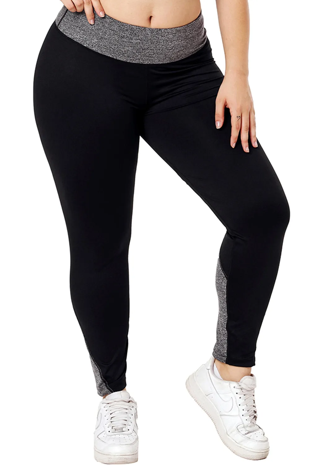 Black Heathered Splice Plus Size Yoga Pants