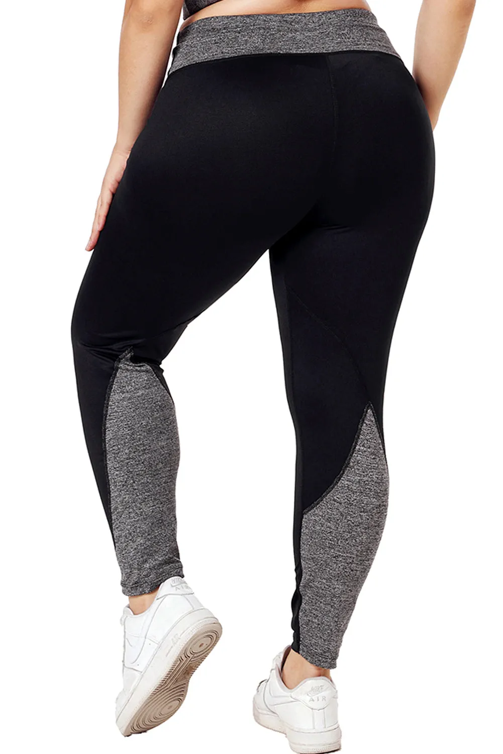 Black Heathered Splice Plus Size Yoga Pants