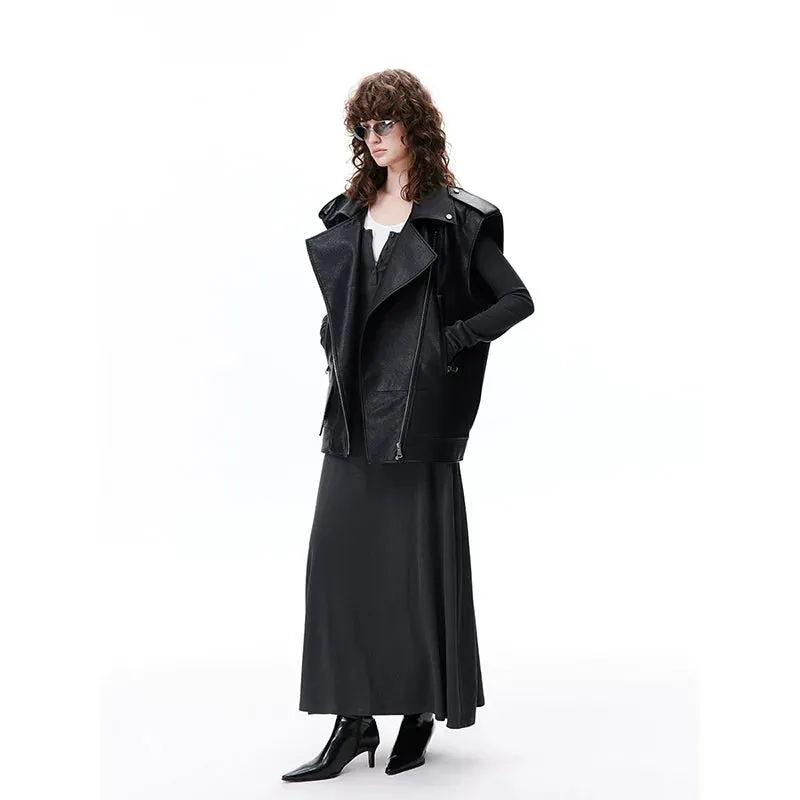 Black Sleeveless Faux Leather Vest