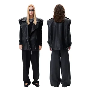 Black Sleeveless Faux Leather Vest