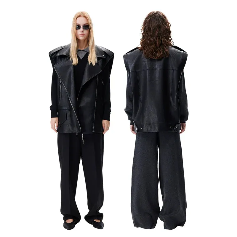 Black Sleeveless Faux Leather Vest
