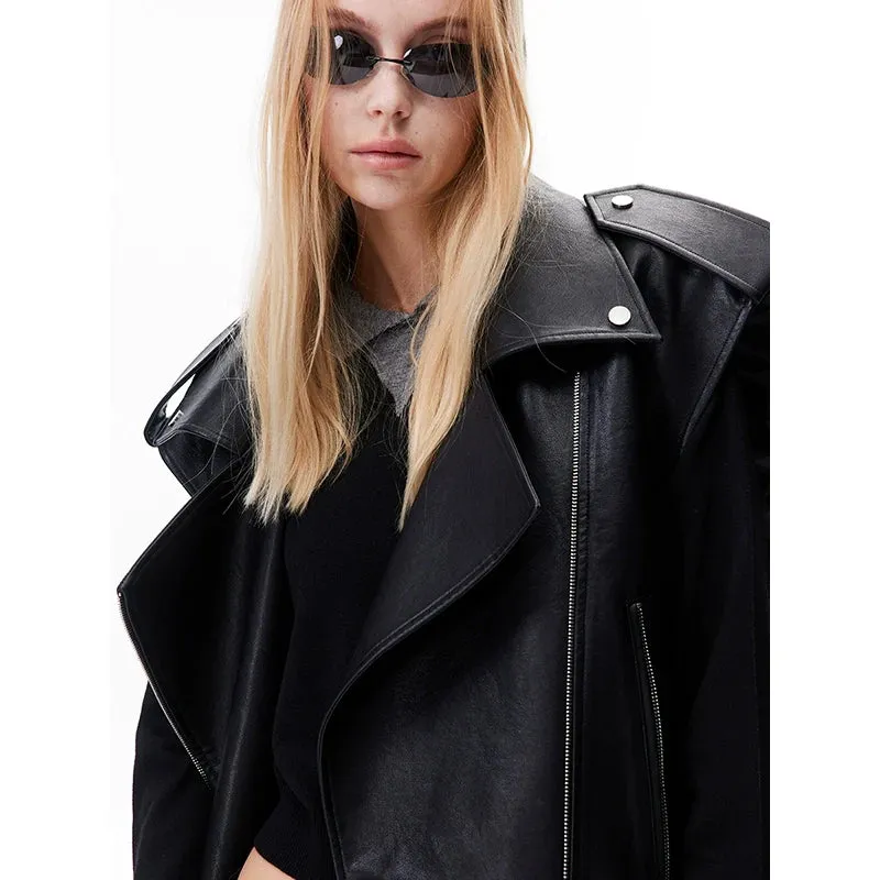 Black Sleeveless Faux Leather Vest