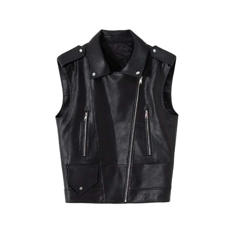 Black Sleeveless Faux Leather Vest