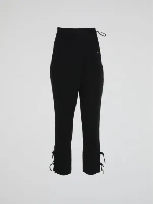 Black Tie-Detail Pants