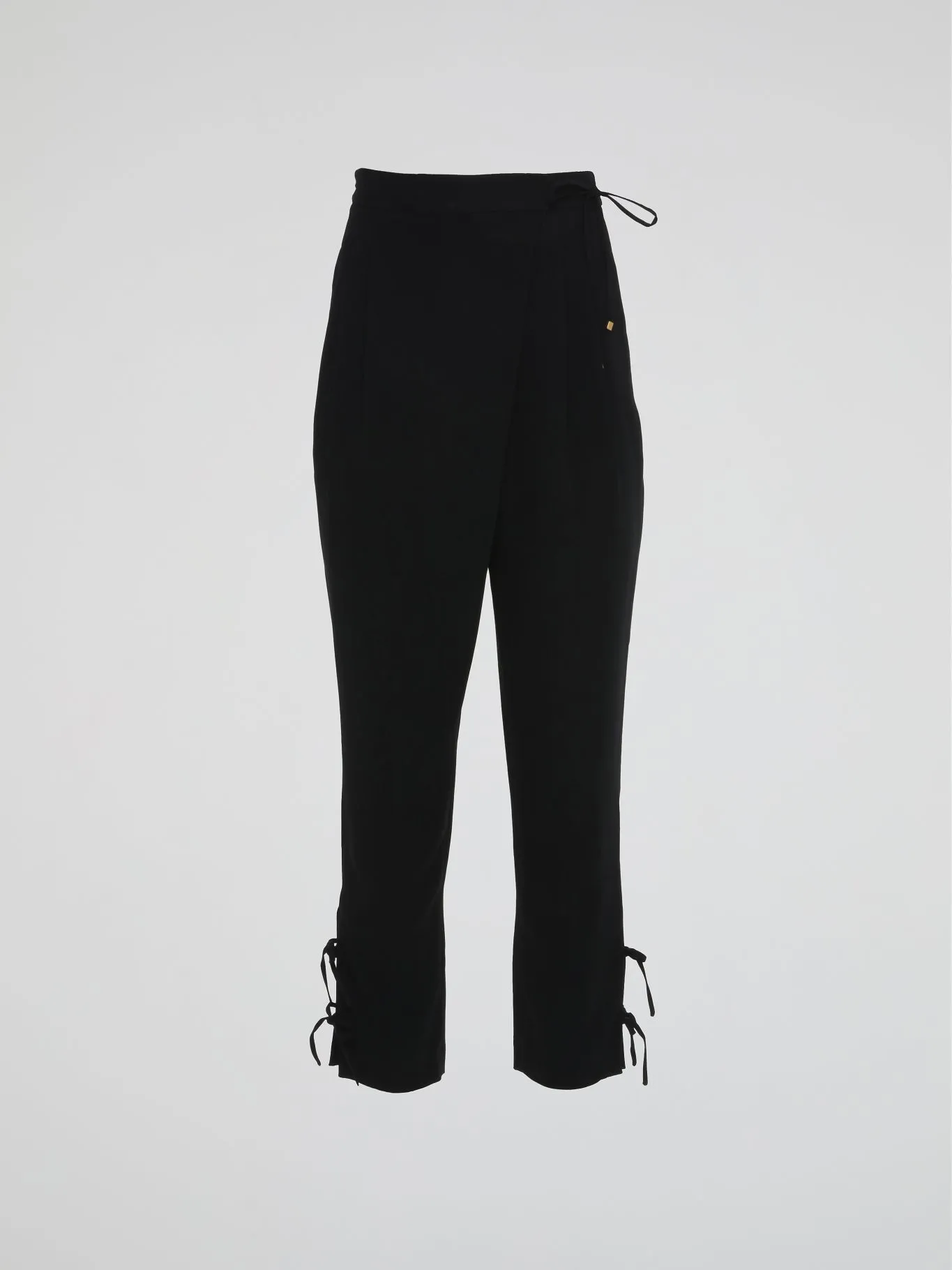 Black Tie-Detail Pants