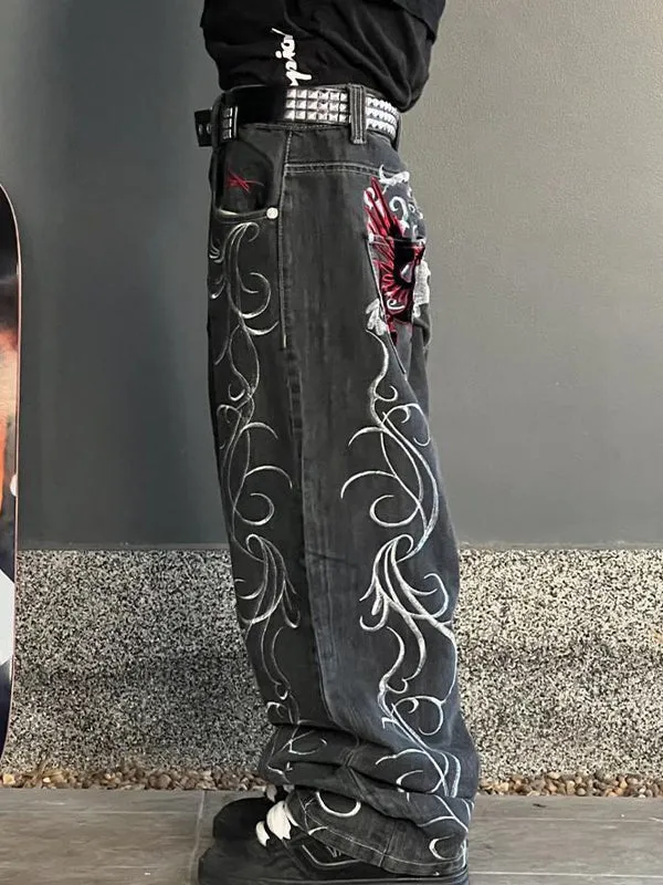 Black vintage skull print boyfriend jeans