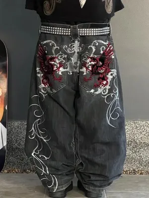 Black vintage skull print boyfriend jeans
