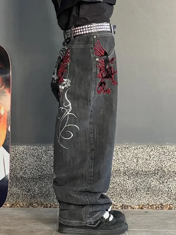 Black vintage skull print boyfriend jeans