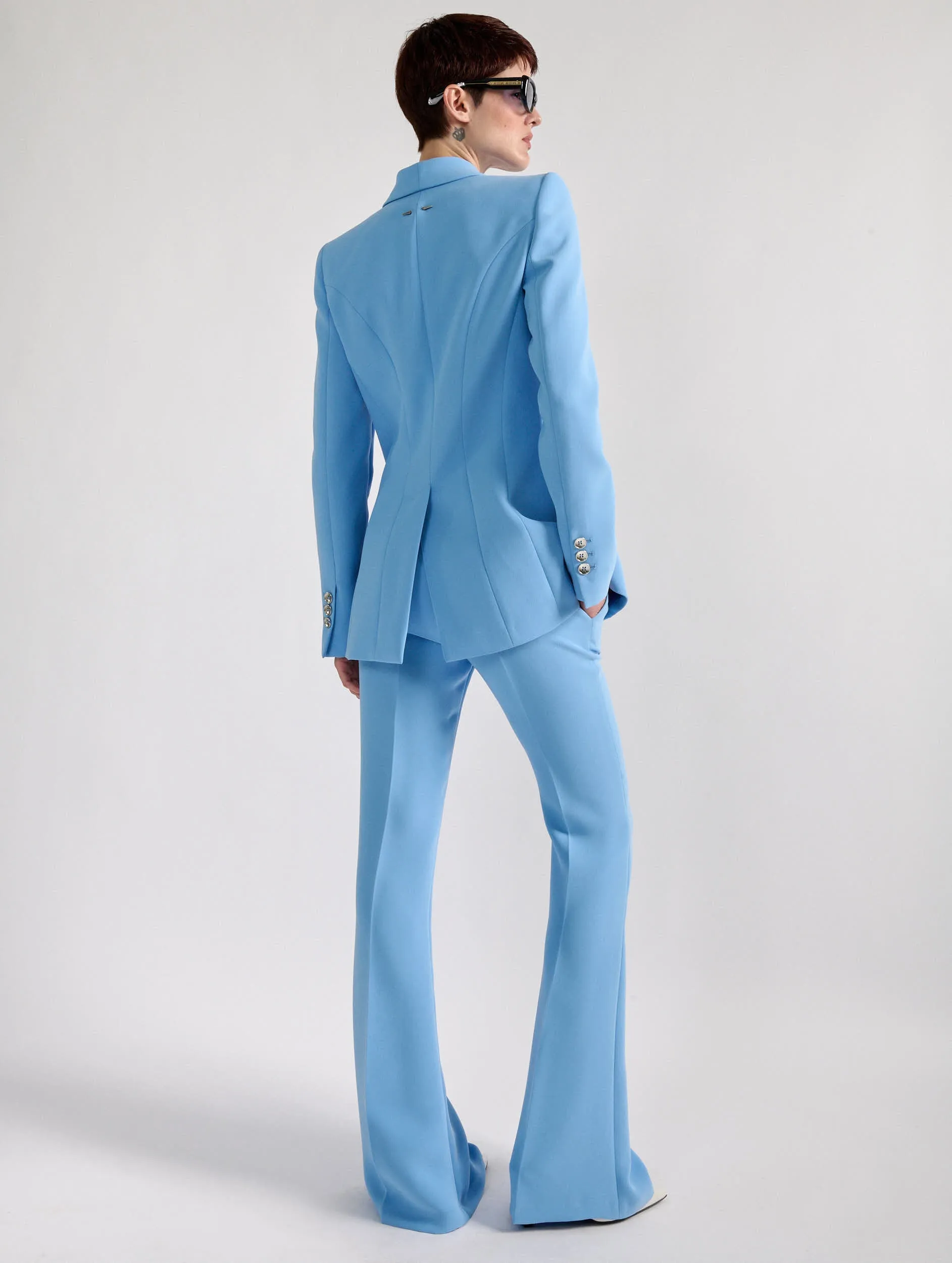 Blue caddy bootleg suit trousers