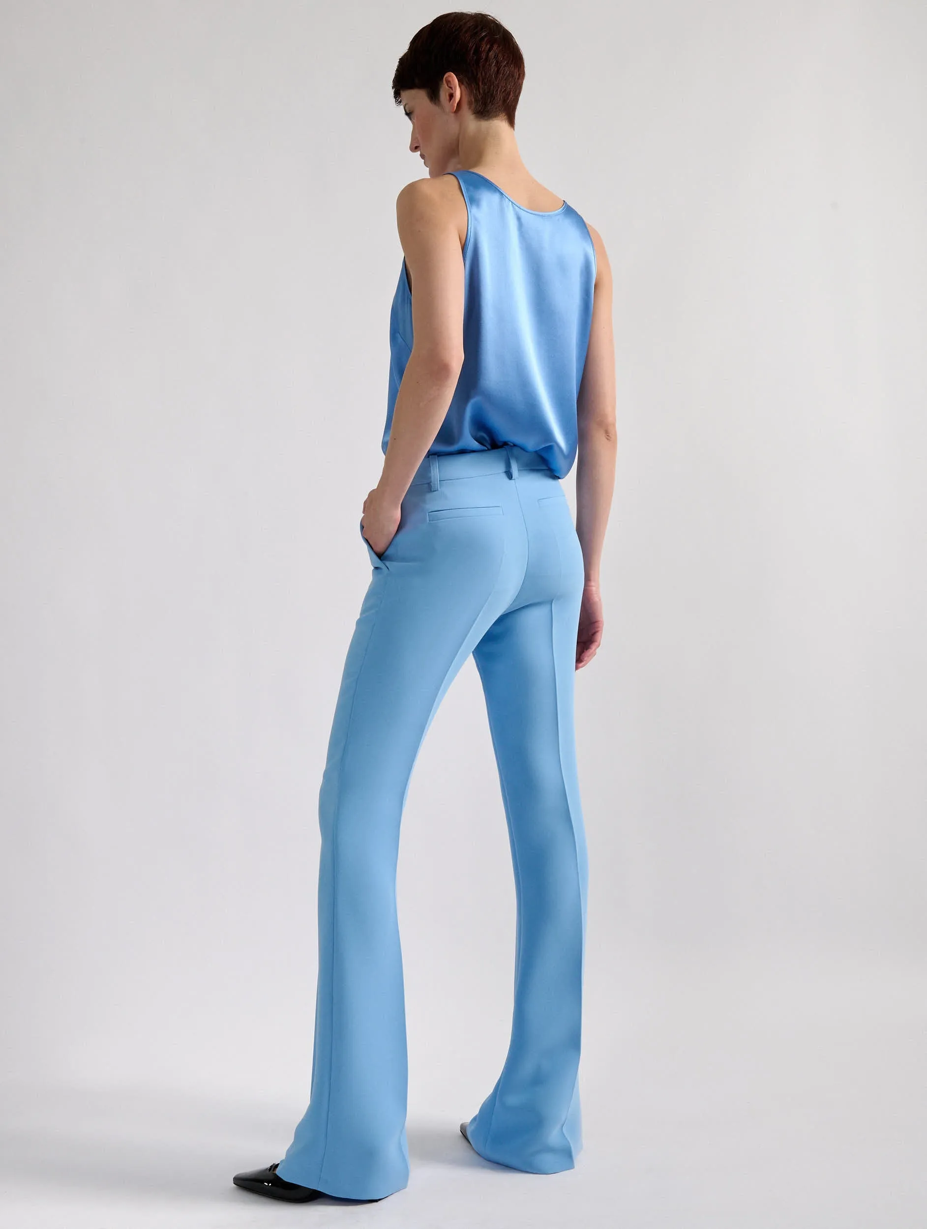 Blue caddy bootleg suit trousers
