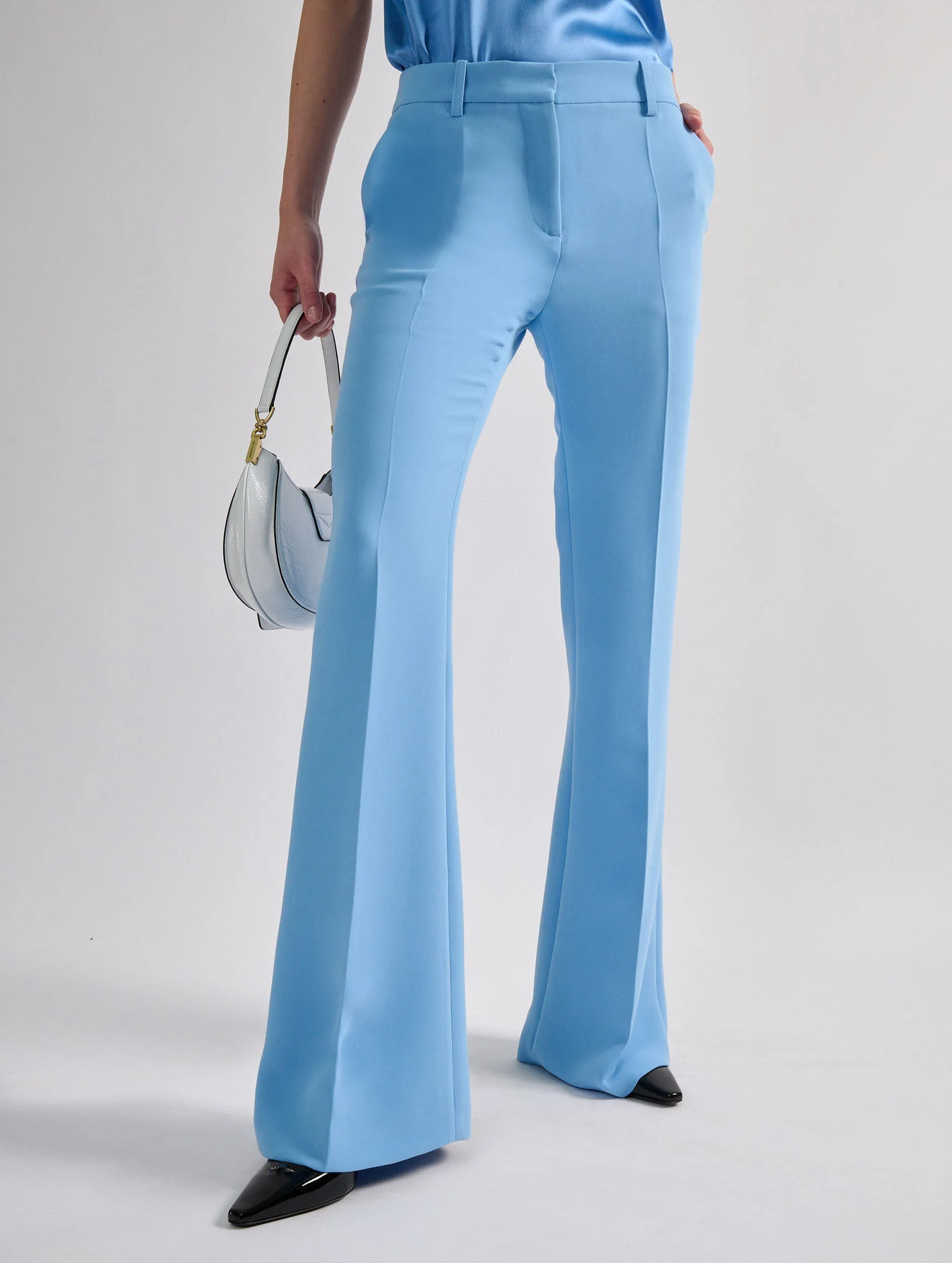 Blue caddy bootleg suit trousers