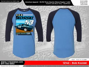 Bob Kosiski Retro 1969 Heather Lake Blue/Navy 3/4 Sleeve Raglan T-Shirt