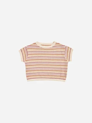 Boxy Crop Knit Tee || Honeycomb Stripe