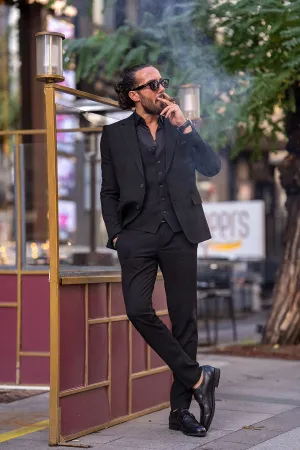 Brabion Lance Black Slim Fit Notch Lapel 3 Piece Suit - Elevate Your Style