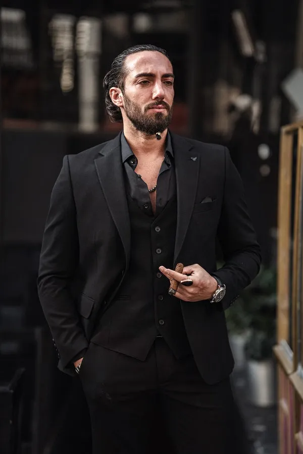 Brabion Lance Black Slim Fit Notch Lapel 3 Piece Suit - Elevate Your Style