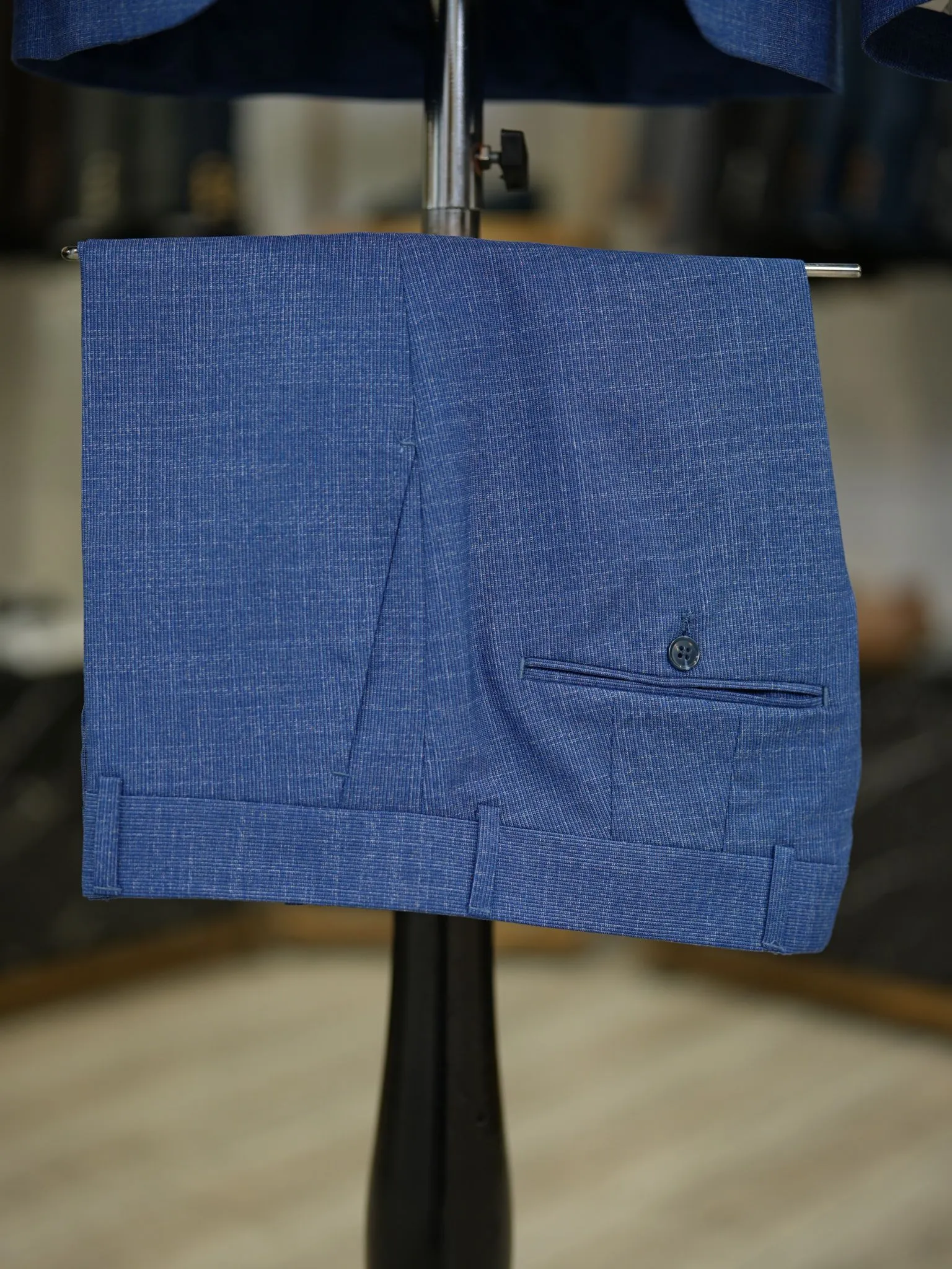 Brabion Maison Blue Slim Fit Crosshatch Suit - Three-Piece Elegance