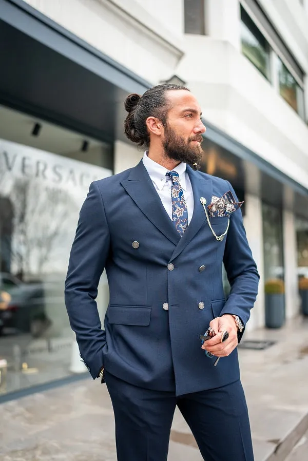 Brabion Massimo Navy Blue Slim Fit Double Breasted Suit