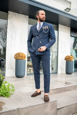 Brabion Massimo Navy Blue Slim Fit Double Breasted Suit
