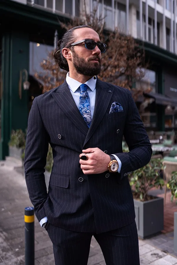 Brabion Massimo Navy Blue Slim Fit Pinstripe Suit