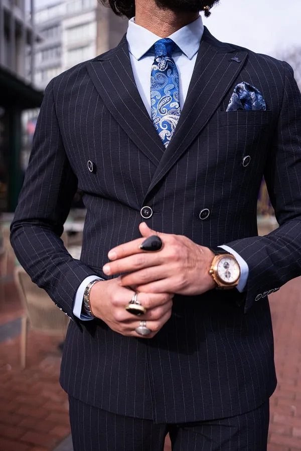 Brabion Massimo Navy Blue Slim Fit Pinstripe Suit