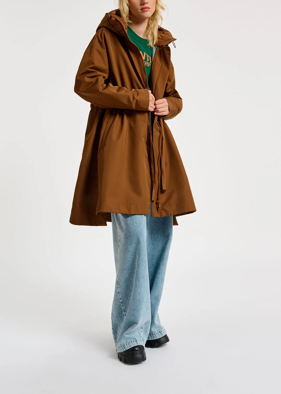 Brown oversized hooded raincoat