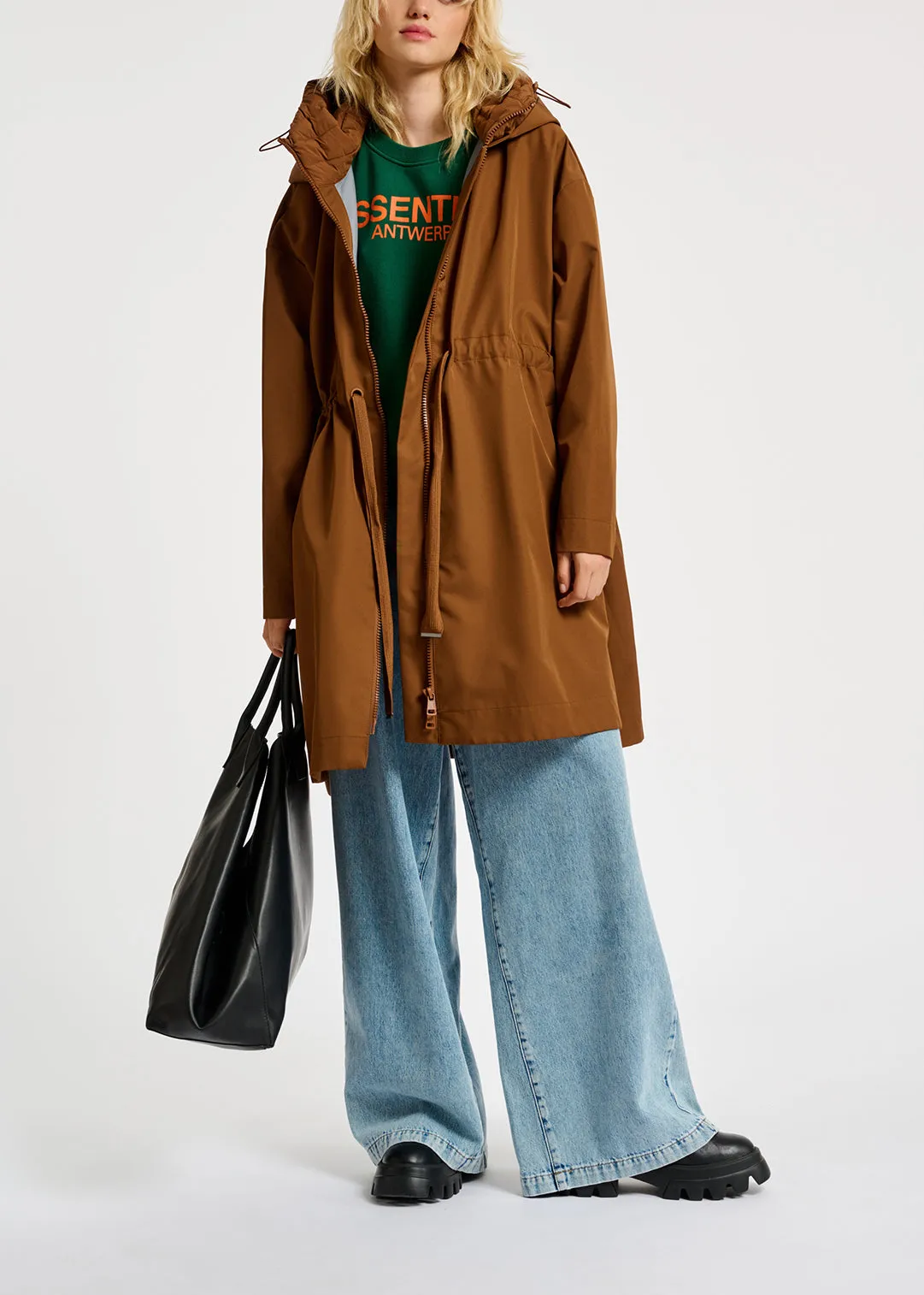 Brown oversized hooded raincoat