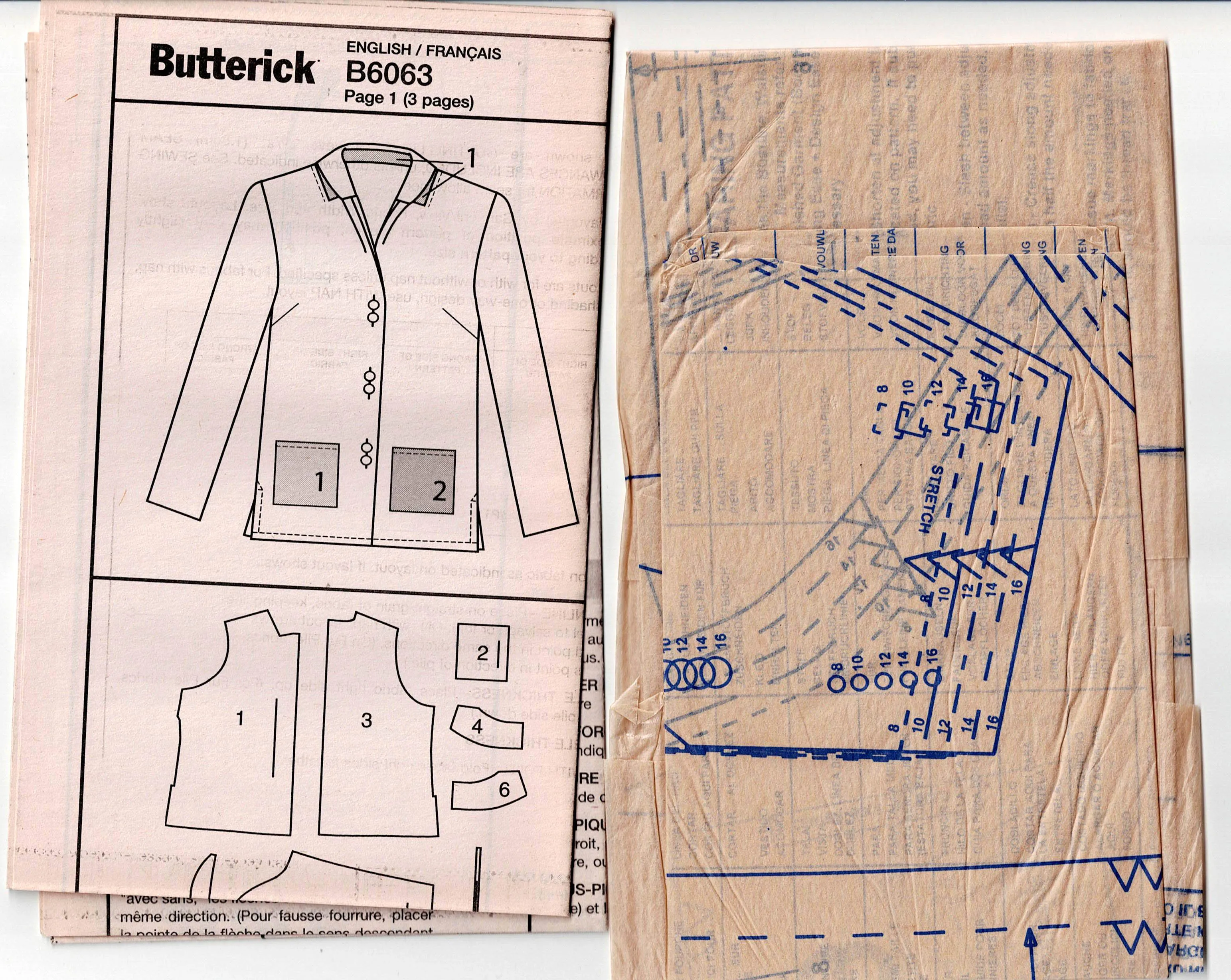 Butterick 6063 Katherine Tilton Womens Unlined Jacket With Pockets Out Of Print Sewing Pattern Sizes 8 - 16 or 16 - 24 UNCUT Factory Folded