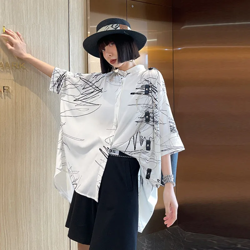 Casual Graffiti Irregular Summer Women Shirts