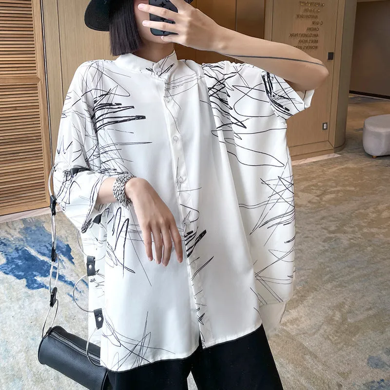 Casual Graffiti Irregular Summer Women Shirts