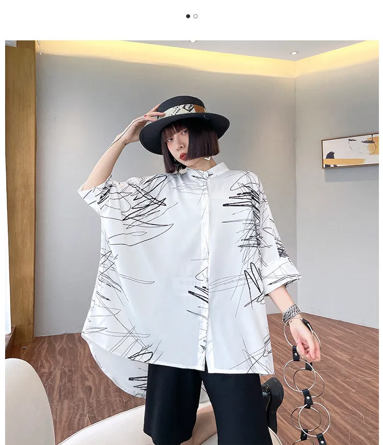 Casual Graffiti Irregular Summer Women Shirts